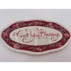 Fitz & Floyd Hand-Painted Oval Ceramic Tray "Count Your Blessings" Floral Design